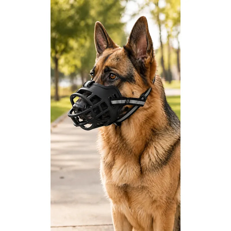 Bozal Perro Grande Caucho Ajustable Canasta Seguridad Firme Negro Mediano
