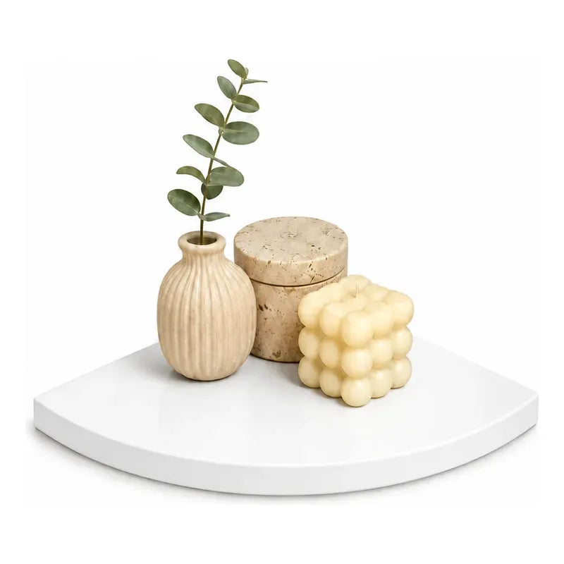 Repisas Flotante Blanco Acabado Madera Pared 25cm Esquinera Repisa Esquinera Flotante Acabado Madera Cuarto Círculo Borde Curvo Fijación Oculta Mural Decorativa 25cm