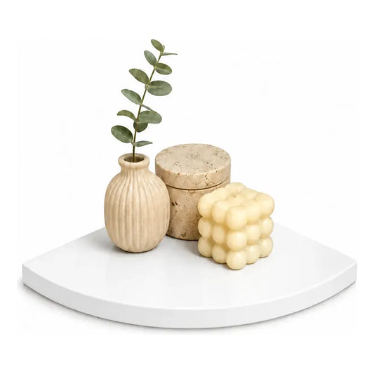 Repisas Flotante Blanco Acabado Madera Pared 25cm Esquinera Repisa Esquinera Flotante Acabado Madera Cuarto Círculo Borde Curvo Fijación Oculta Mural Decorativa 25cm
