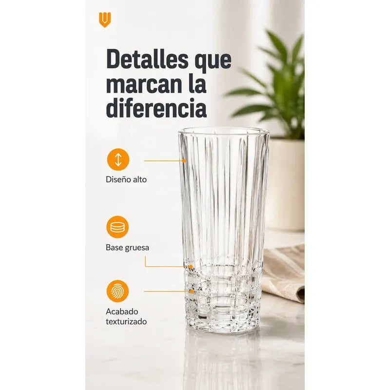 Set Vasos Vidrio Jugo Bebida Transparente Cristal 300 Ml Transparente Cristalino Vidrio Incoloro Brillante Elegante Neutro Cocina Comedor Jugos Bebidas Cocteles Pack 6 Vasos 300 Ml