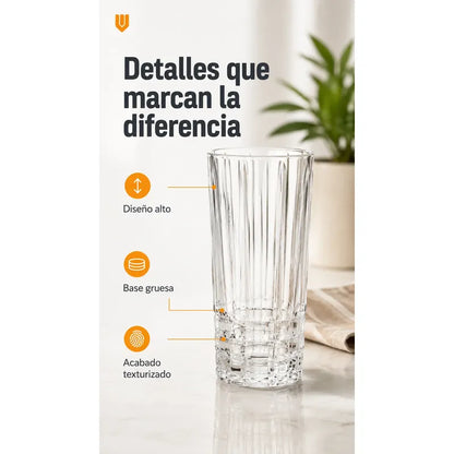 Set Vasos Vidrio Jugo Bebida Transparente Cristal 300 Ml Transparente Cristalino Vidrio Incoloro Brillante Elegante Neutro Cocina Comedor Jugos Bebidas Cocteles Pack 6 Vasos 300 Ml