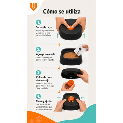 Dispensador Alimento Perros Plato Anti Ansiedad Mascota Negro