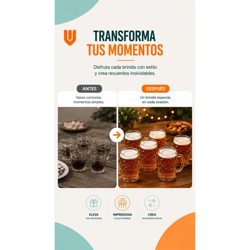 6 Vasos Chopero Calavera Vidrio Premium Whisky Bar Fiesta Tr Transparente