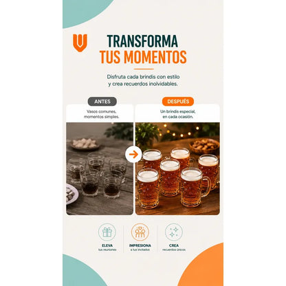 6 Vasos Chopero Calavera Vidrio Premium Whisky Bar Fiesta Tr Transparente