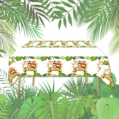 2 Mantel Decoracion De Fiestas Safari Cumpleaños Feliz Fiest Verde Musgo Safari