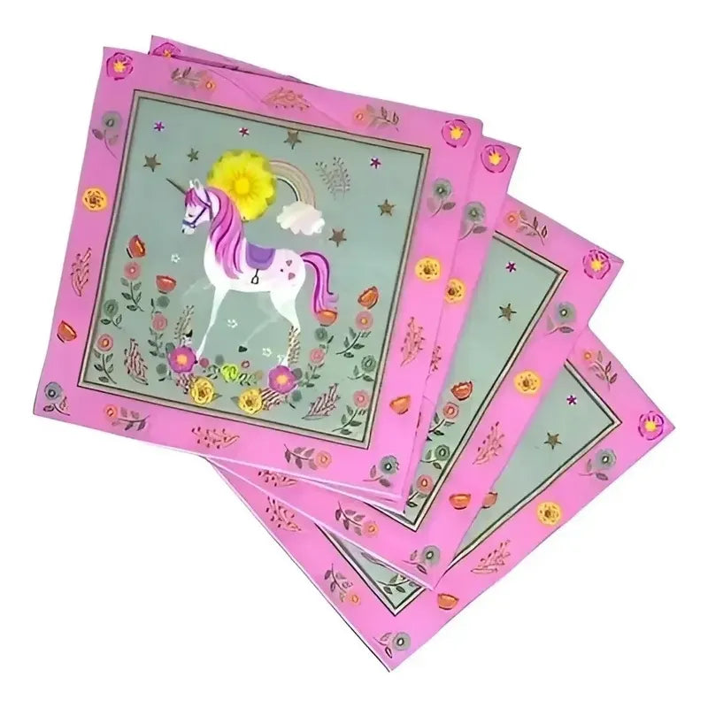 X20 Servilletas Cumpleaños Feliz Cumpleaños Unicornio Rosado Rosa