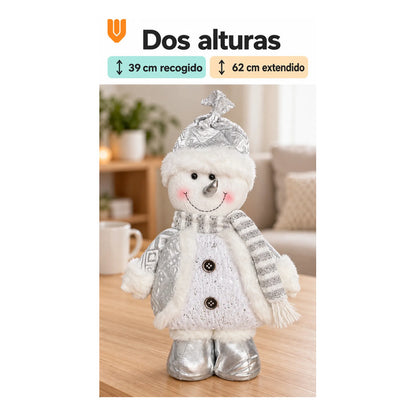 Muñeco Nieve Navideño 62cm Retraible Decorativo Figura Blanco Muñeco Adorno Navideño Muñeco Papá Noel Viejito Pascuero Santa Claus Gorro Barba Blanca Figura Verdes Cascabel 62cm Retraible