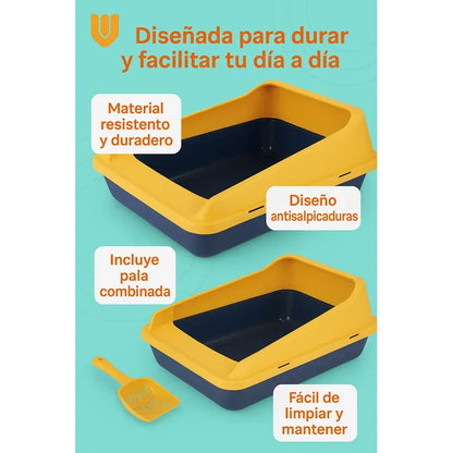2 Areneros Gatos  Caja Arena Higiene Bandeja Sanitaria Pala Multicolor
