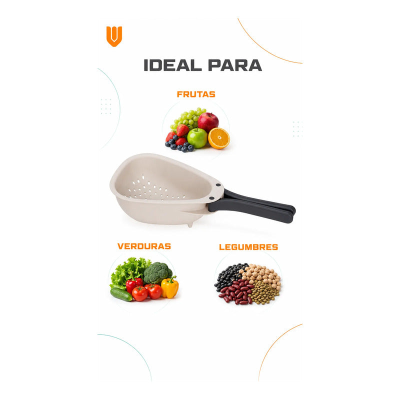 Colador Escurridor Plástico Asas Plegable Frutas Verduras Colador Escurridor Cocina Frutas Verduras Mini Asas Plegables Plástico Beige Compacto Perforado Drenaje
