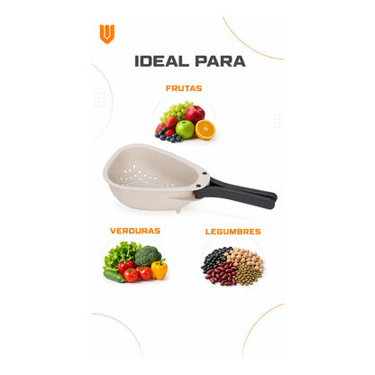 Colador Escurridor Plástico Asas Plegable Frutas Verduras Colador Escurridor Cocina Frutas Verduras Mini Asas Plegables Plástico Beige Compacto Perforado Drenaje