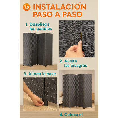 Vitrineon Biombo Separador Ratán Oficina 4 Paneles 180cm