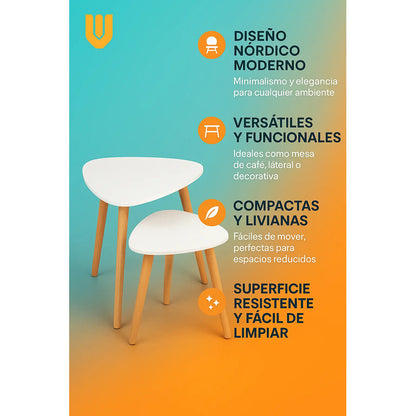 Set Mesas Centro Modernas Blancas Living Comedor Minimalista Blanco