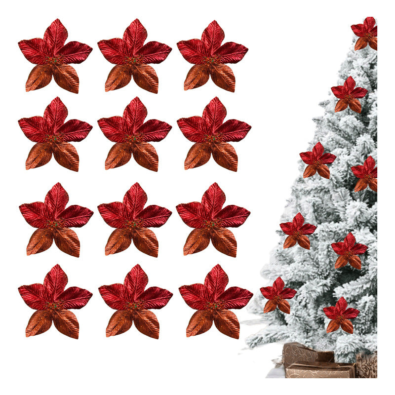 X12 Flores Navideñas Adornos De Navidad Decoración Rojo Rojo Floreado