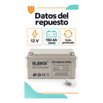 Bateria Gel 12v 150 Ah Ciclo Profundo Solar Repuesto Gris Batería Gel Solar Ciclo Profundo 12v 150ah Olsace Repuesto Recargable Respaldo Doméstico Energía Tornillos