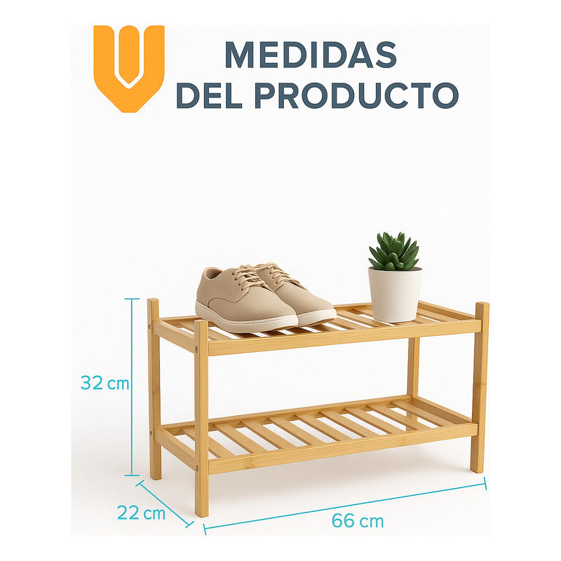 Organizador Zapatos Bambu 2 Niveles Estante Zapatero Hogar