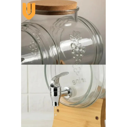 Dispensador Vidrio 5l Base Bambu Frasco Transparente Ideal F Transparente/bambu