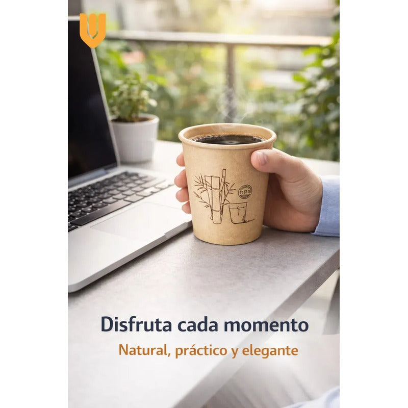 Vasos Desechables Bebidas Calientes Te Cafe Invierno Frio 150 Unidades Marron Kraft Natural Acabado Mate Textura Papel Ecologico Organico Reciclable Estilo Cafeterias Minimalista