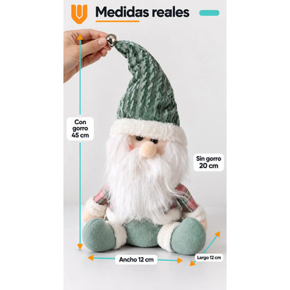Muñeco Pascuero Navideño 45cm Decorativo Figuras Navidad Blanco Muñeco Pascuero Navideño Muñeco Papá Noel Viejito Pascuero Santa Claus Gorro Barba Blanca Figura Verdes Cascabel 45cm-pascuero