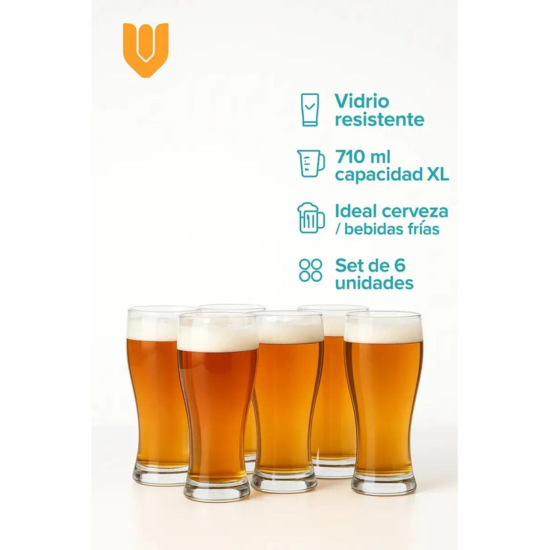Set 18 Vasos Cerveceros Vidrio 710ml Transparente 23cm Altur Vasos Cerveceros 710ml 23cm Boca 8cm Transparente Cristal Resistente Lavavajillas Reutilizable Hogar Bar Piscola Cerveza Set 18