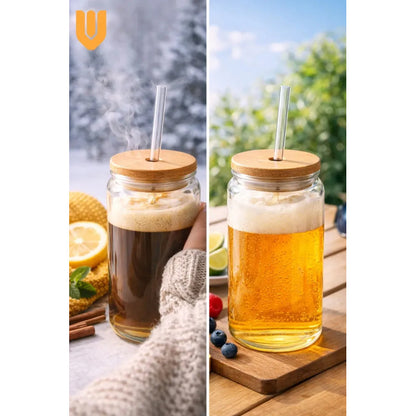 Set 2 Vasos Vidrio 630ml Bombilla Vidrio Tapa Bambu Set 2 Vasos Vidrio Transparente Tapa Bambu Bombilla Vidrio Reutilizable Apto Lavavajillas Estilo Vintage Hogar Cocina Transparente
