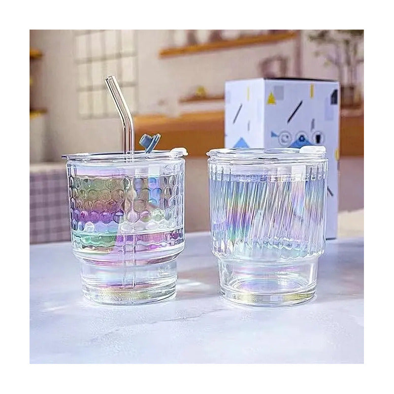 Pack X4 Vasos Con Bombilla Transparente Vaso De Vidrio Jugos