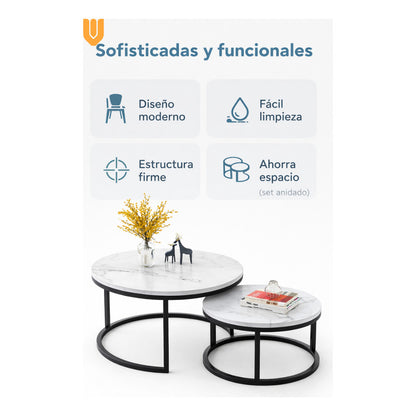 Mesa Centro Redonda Anidada Set 2 Mesas Auxiliares Madera