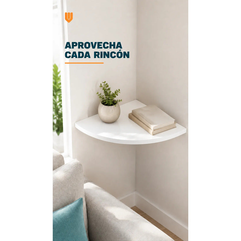 Repisas Flotante Blanco Acabado Madera Pared 30cm Esquinera Repisa Esquinera Flotante Acabado Madera Cuarto Círculo Borde Curvo Fijación Oculta Mural Decorativa 30cm