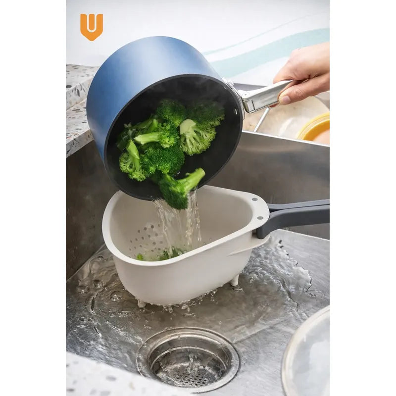 Colador Escurridor Frutas Asas Plegables Cocina Compacto Blanco Cocina Moderno Minimalista Elegante Diseño Compacto Visual Limpio Armonico Resistente Duradero Uso Diario Hogar Premium