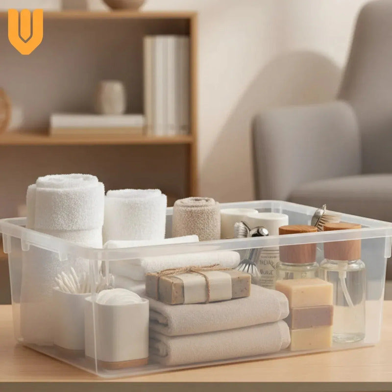 Caja Organizadora Transparente Apilable Vitrineon Cl 10litr Transparente Tapa Gris Organizadora