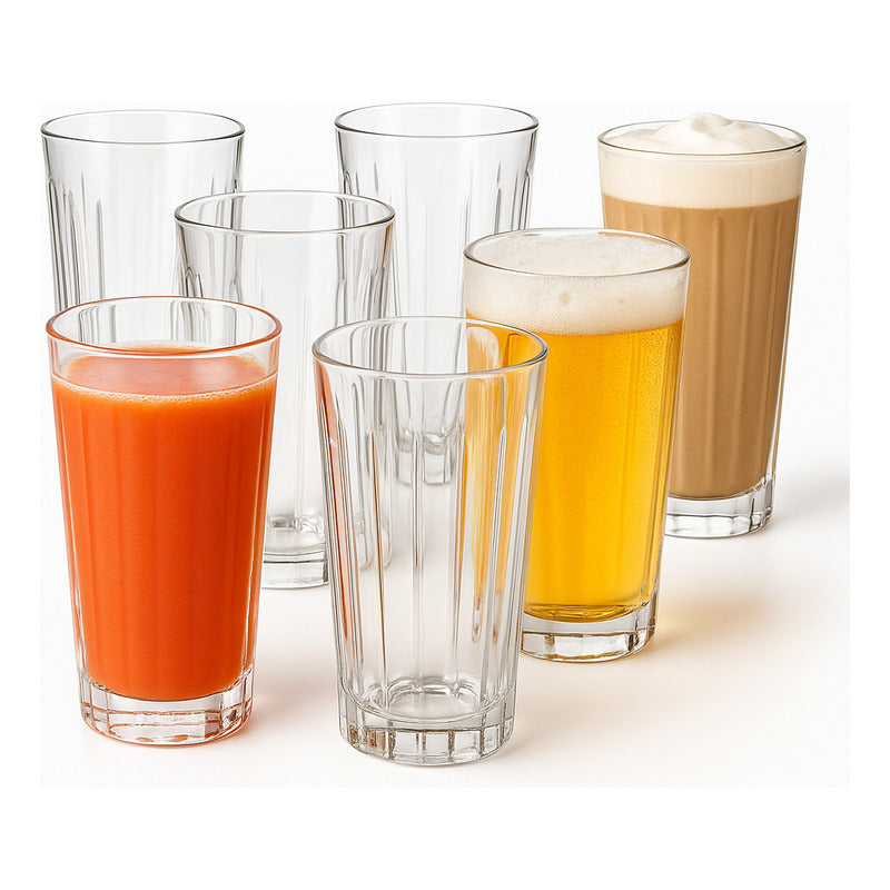 Set 6 Vasos Vidrio Jugos Cervezas Malteadas Bebida 330 Ml