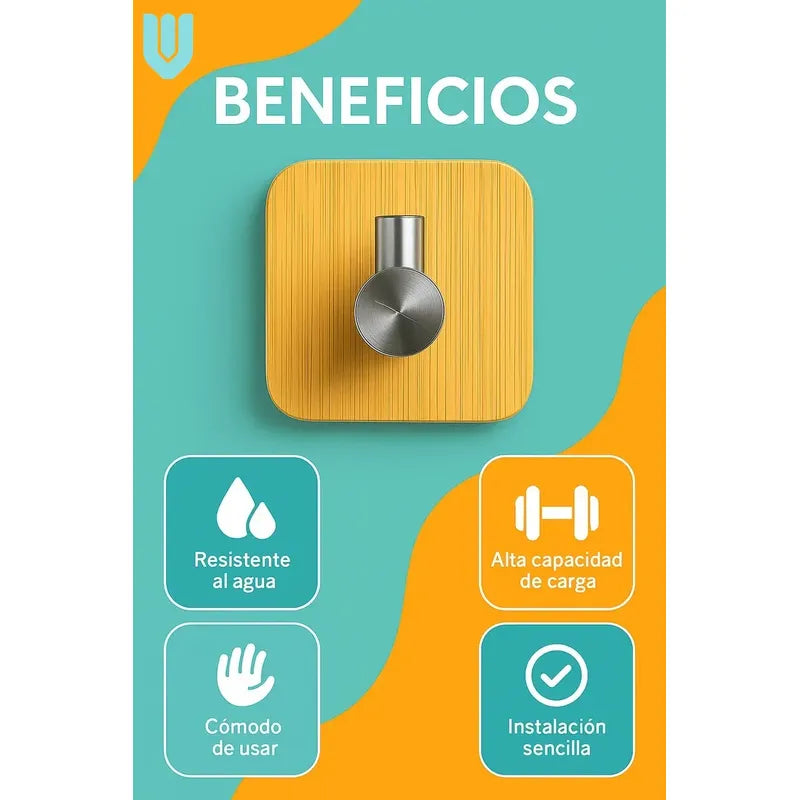 Colgador Perchero Pared Bambu Acero Inoxidable Adhesivo Bambú