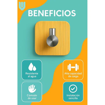 Colgador Perchero Pared Bambu Acero Inoxidable Adhesivo Bambú