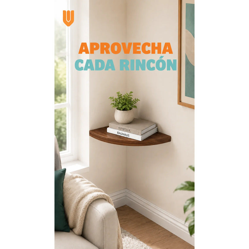 Repisas Flotante Café Acabado Madera Pared 30cm Esquinera Repisa Esquinera Flotante Acabado Madera Cuarto Círculo Borde Curvo Fijación Oculta Mural Decorativa 30cm
