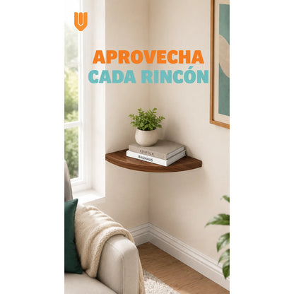 Repisas Flotante Café Acabado Madera Pared 30cm Esquinera Repisa Esquinera Flotante Acabado Madera Cuarto Círculo Borde Curvo Fijación Oculta Mural Decorativa 30cm