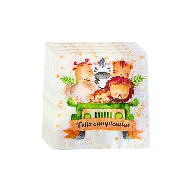 Pack 60 Servilletas Safari Decoración Feliz Cumpleaño Safari