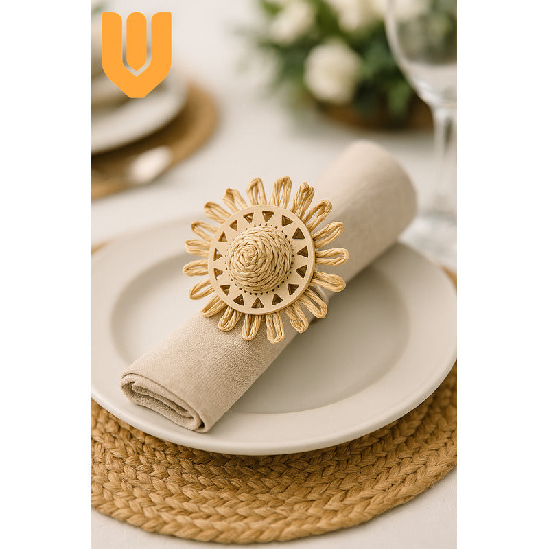 Servilletero Flor Bambú Anillo Porta Servilleta Decorativo Dorado