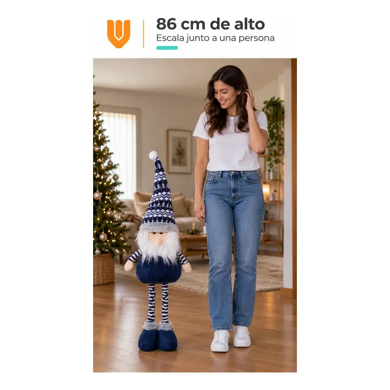 Muñeco Pascuero Navideño 86cm Retraible Decorativo Figura Blanco Muñeco Adorno Navideño Muñeco Papá Noel Viejito Pascuero Santa Claus Gorro Barba Blanca Figura Verdes Cascabel 86cm Retraible Pascuero