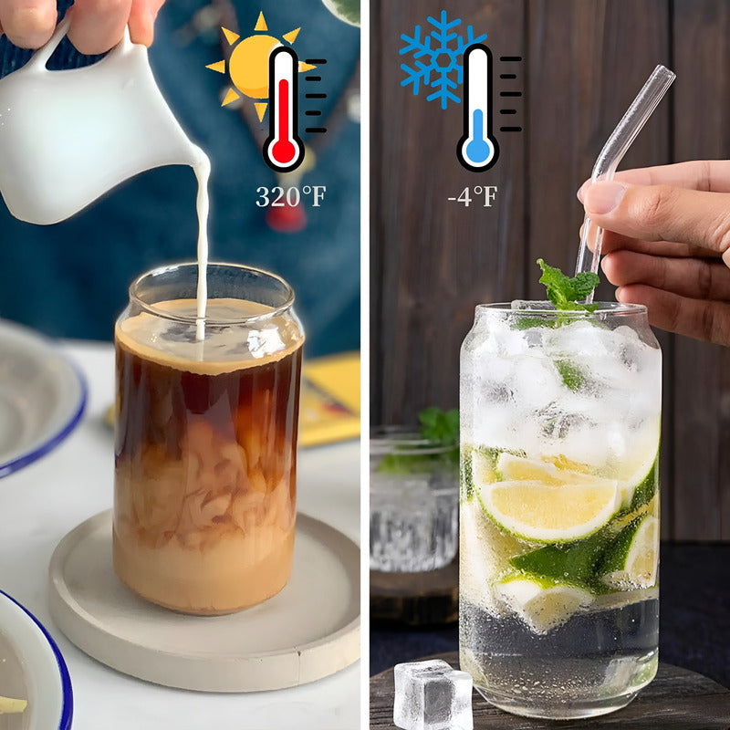 X4 Vaso Lata De Vidrio Con Bombilla Tapa De Bambu 480ml