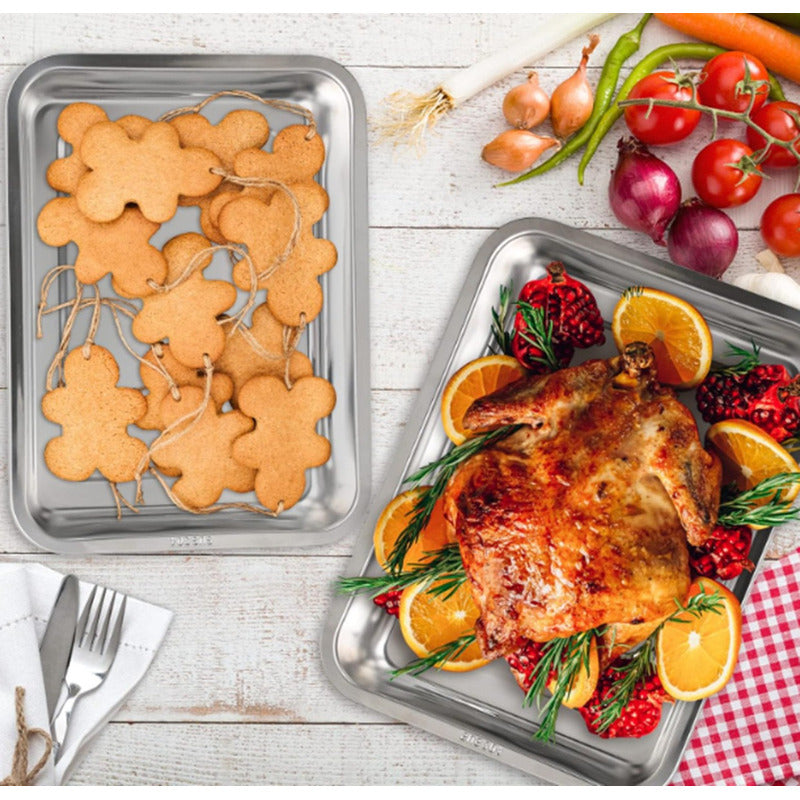 Bandeja Horno Acero Inoxidable Hornear Alimentos 40x30x2cm Color Plateado Plateado