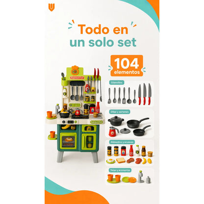 Cocina Infantil Juego Niños Juguete Set Cocina 104 Piezas Cocina Juguete Infantil 104 Piezas Juego Rol Chef Horno Grande Fregadero Ollas Utensilios Alimentos Educativa Multicolor Mediano