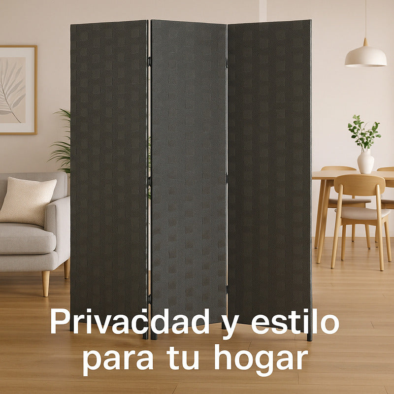 Vitrineon Biombo Separador Ratán Oficina 4 Paneles 180cm