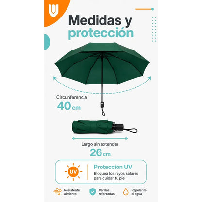 Parasol Retractil Plegable Lluvia 8 Varill Adulto Clasico