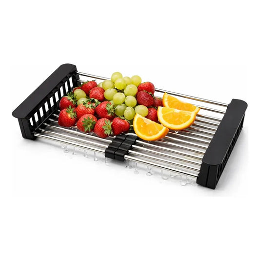 Secador Escurridor Expandible Espacio Organizador Cocina Color Negro Escurridor Cocina Fregadero Acero Inoxidable Moderno Organizador Verduras Frutas Diseño Compacto Funcional