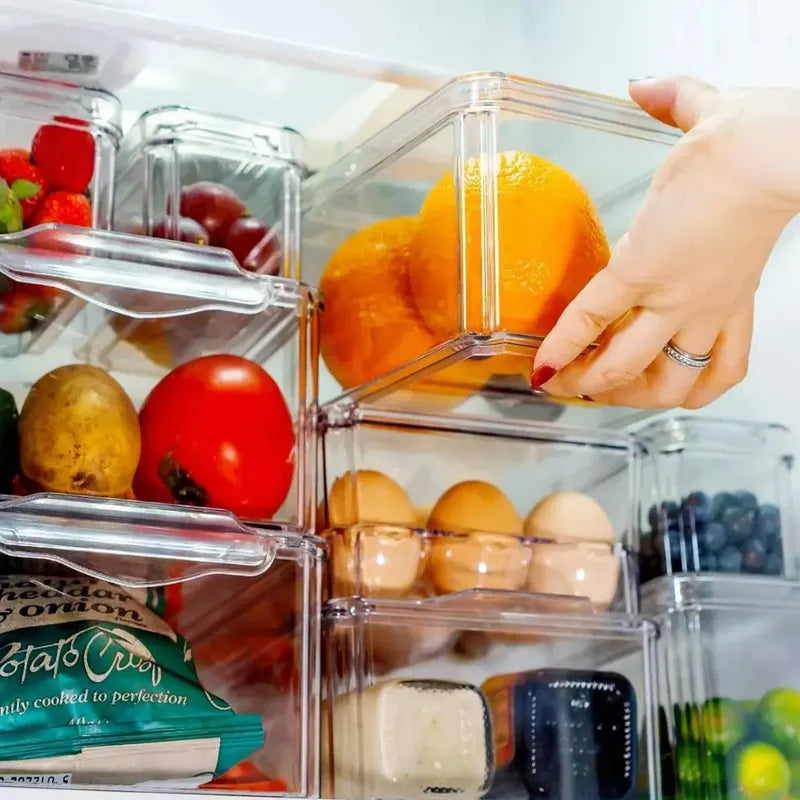 X3 Caja Organizadora Refrigerador Contenedor Cocina Con Tapa Transparente