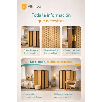 Biombo Separador Ambientes 4 Paneles Marron Natural Hogar Marron Claro Natural Estilo Madera Decoracion Interior Hogar Living Dormitorio Oficina Diseño Natural Moderno Paneles Plegables Biombo...