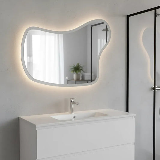 Espejo Asimétrico Decorativo Premium Pared Luz Touch Hogar Plateado Espejo Cristal Led Moderno Brillante Decorativo Elegante Minimalista Cuerpo Completo Vestidor Dormitorio Baño