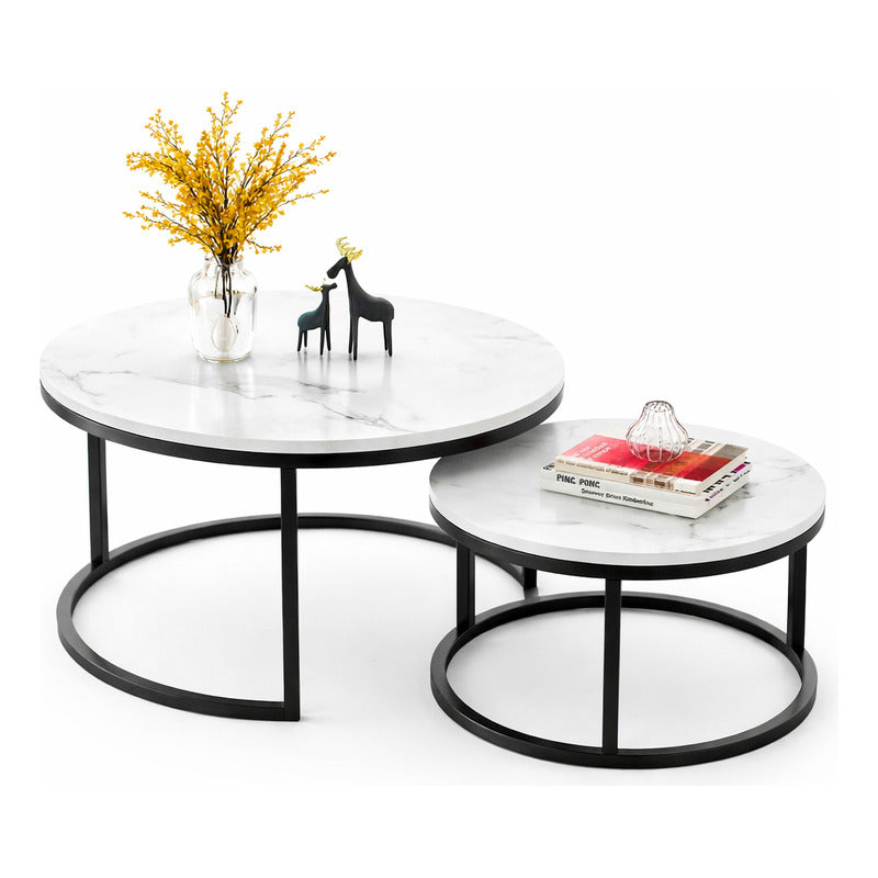 Mesa Centro Redonda Anidada Set 2 Mesas Auxiliares Madera