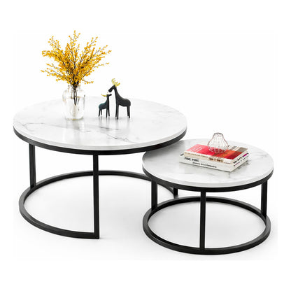 Mesa Centro Redonda Anidada Set 2 Mesas Auxiliares Madera