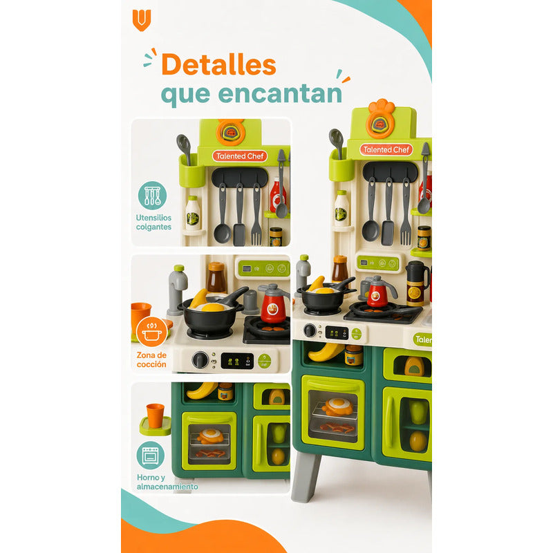 Cocina Infantil Juego Niños Juguete Set Cocina 104 Piezas Cocina Juguete Infantil 104 Piezas Juego Rol Chef Horno Grande Fregadero Ollas Utensilios Alimentos Educativa Multicolor Mediano