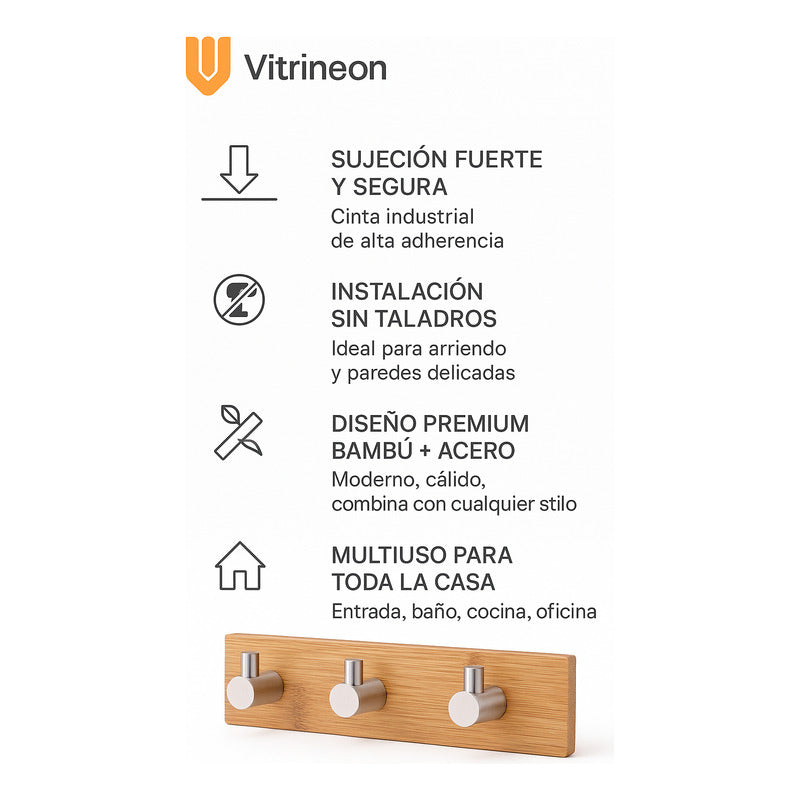 Colgador Perchero Acero Inoxidable Bambu Colgador Pared